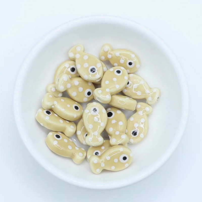 5pcs Ceramics Glazed Cute Dot Fish Necklace Spare Spacer Beads