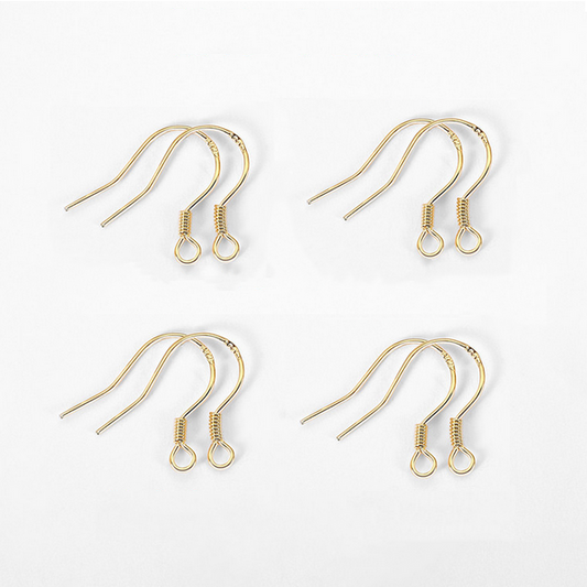 0.6mm 1 Pair Sterling Silver Earring Hooks, Spiral+925 Seal, Gold Plated - ERSY-10