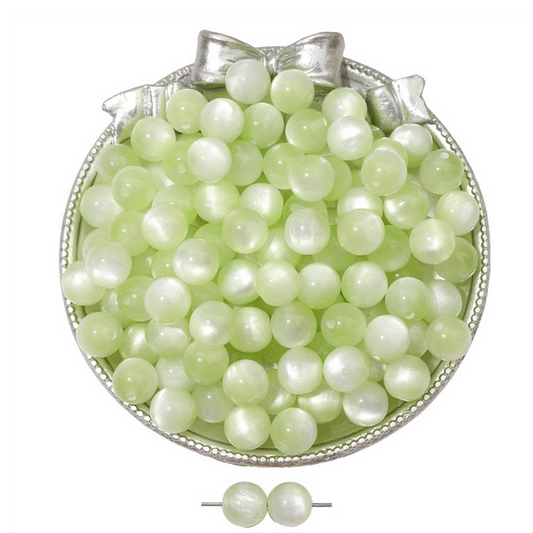 20pcs Light Green Resin Imitation Opals Cat's Eye Round Beads