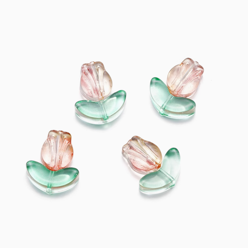 5pcs Glass Tulip Flower Pendant Transparent Buds Charms