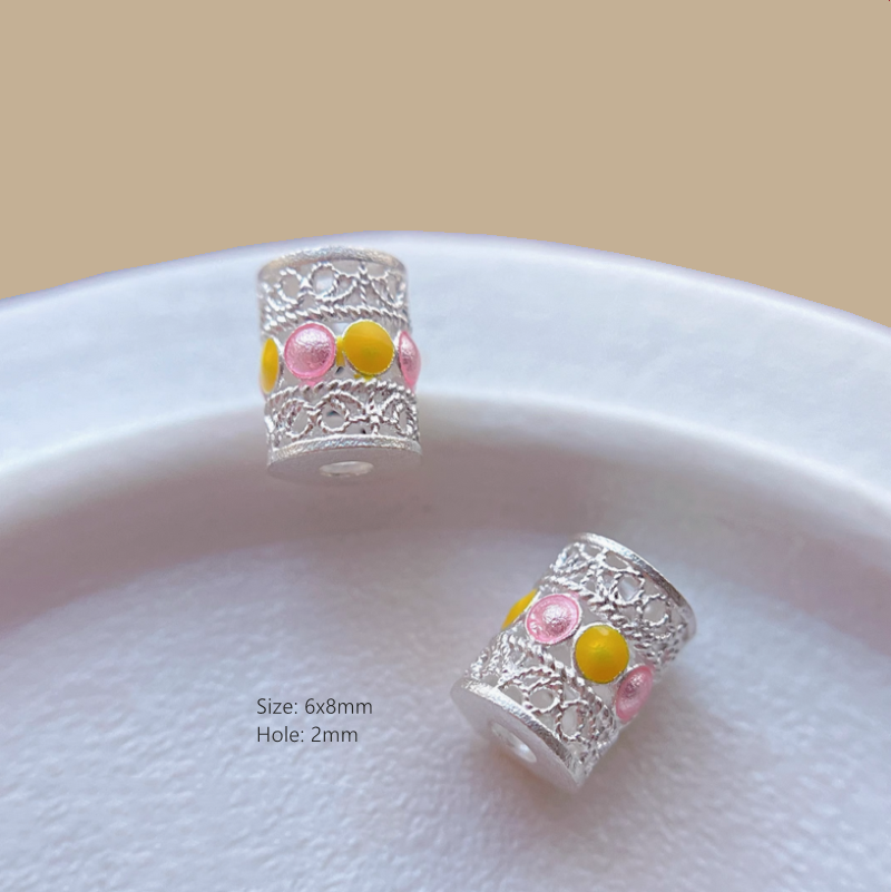 925 Sterling Silver Hollow Beads Enamel Colorful Spacers