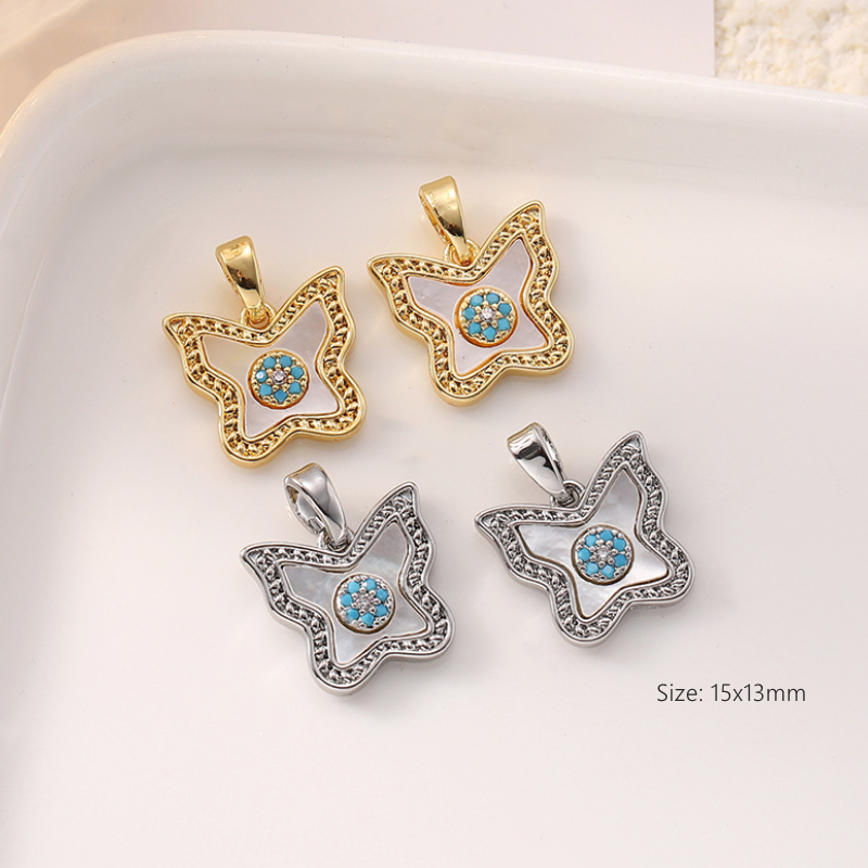 Brass Gold Platinum Plated Shell Inlaid Imitation Turquoise Charms Pendant