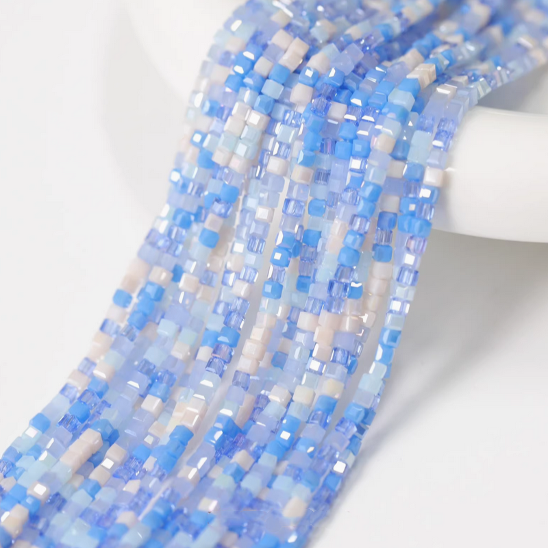 180pcs Glass Tiny Square Beads Electroplated Candy Color