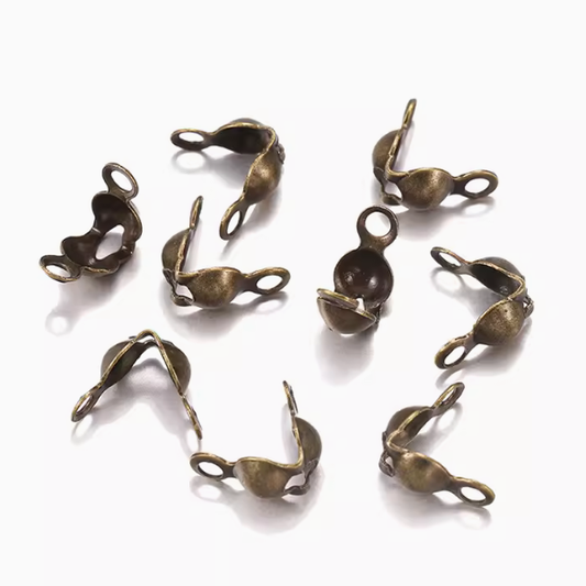 100pcs Clamshell Fold-Over/Knot/End Cap Covers, Bronze Plated - CMYK-05