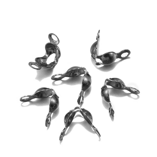100pcs Clamshell Fold-Over/Knot/End Cap Covers, Black Plated - CMYK-06