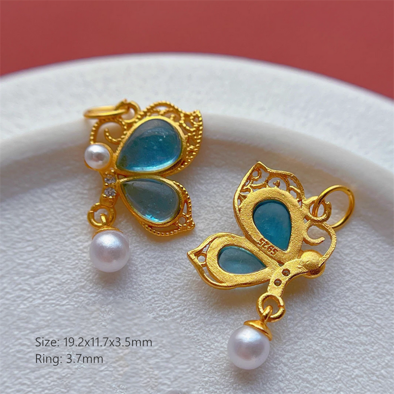 925 Silver Hollowed Base Aquamarine Stone Beads Spacers Or Charms