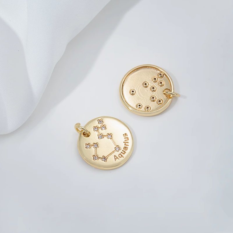 Brass Gilded Charms Piece Constellation 12 Star Map Pendant