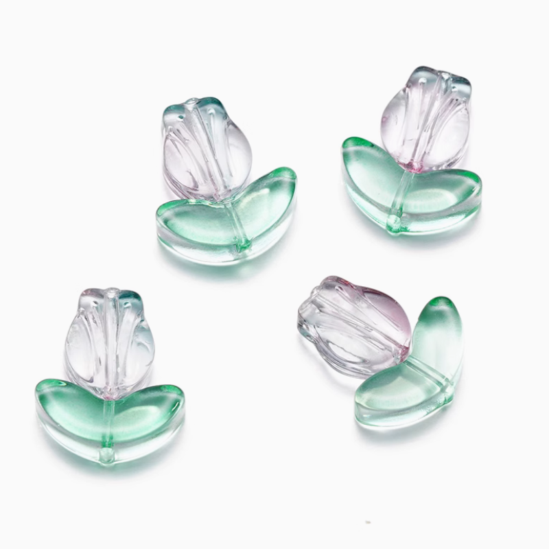 5pcs Glass Tulip Flower Pendant Transparent Buds Charms