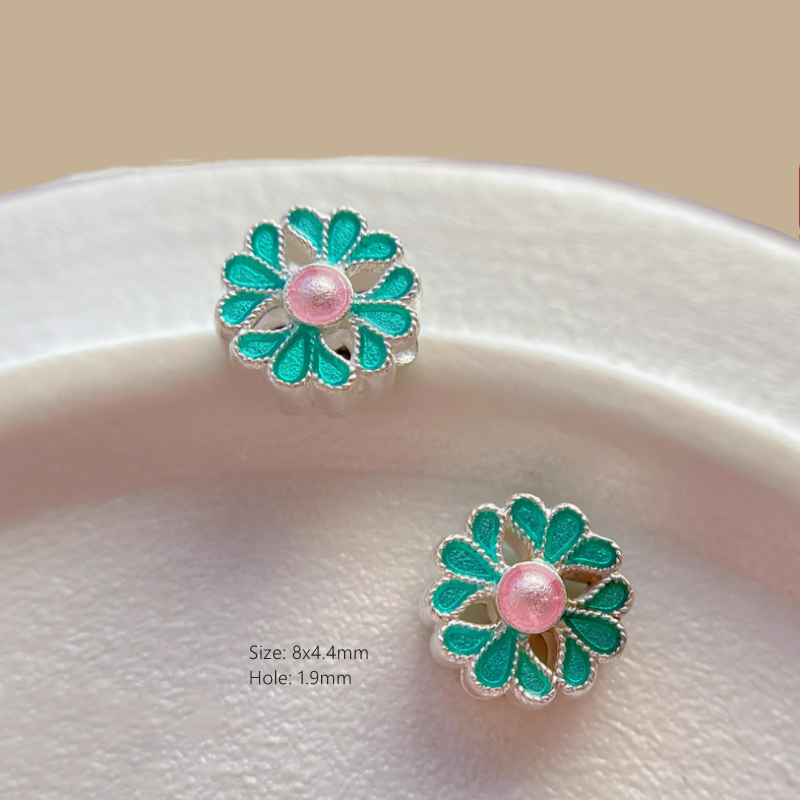925 Sterling Silver Hollow Beads Enamel Colorful Spacers