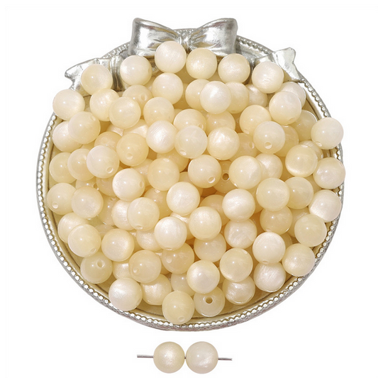 20pcs Beige Resin Imitation Opals Cat's Eye Round Beads