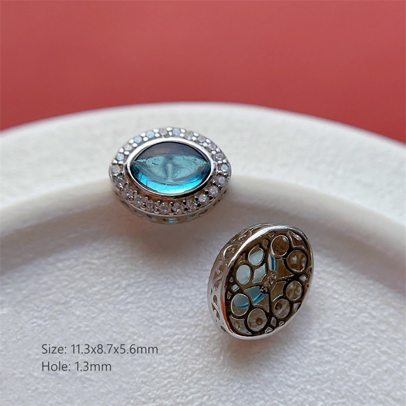 925 Silver Hollowed Base Aquamarine Stone Beads Spacers Or Charms
