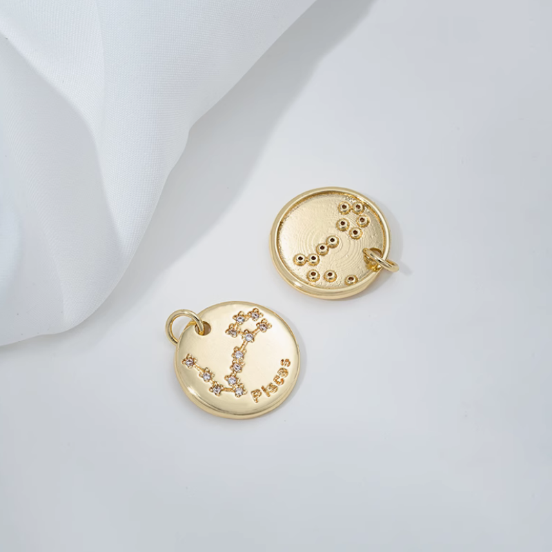 Brass Gilded Charms Piece Constellation 12 Star Map Pendant
