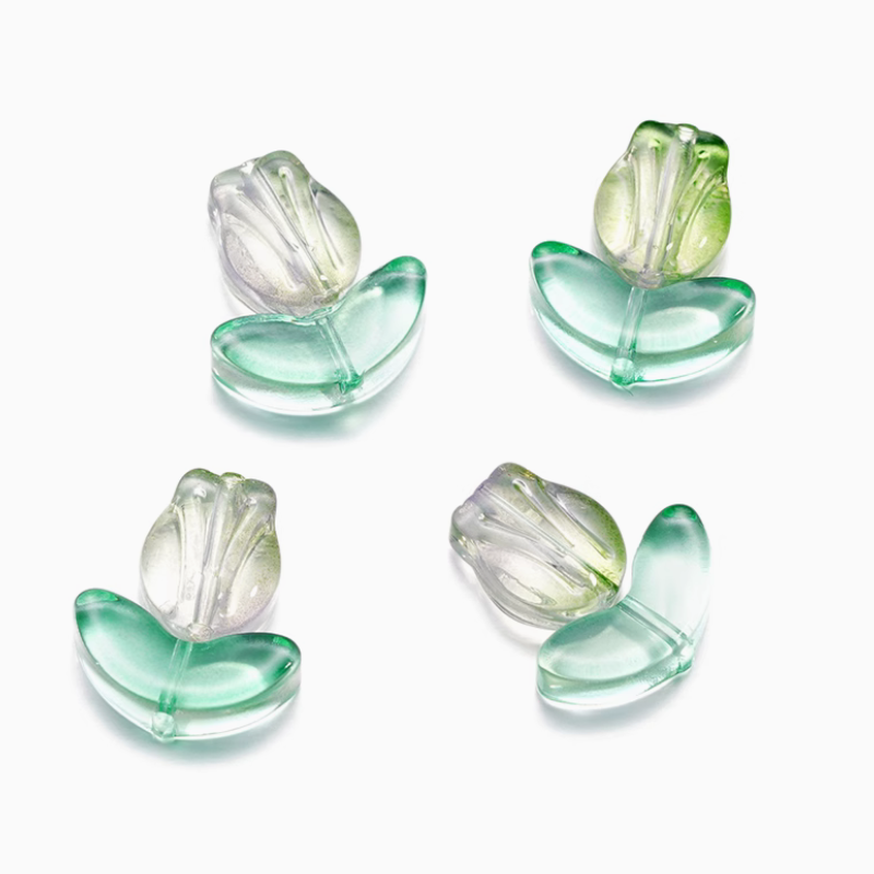 5pcs Glass Tulip Flower Pendant Transparent Buds Charms