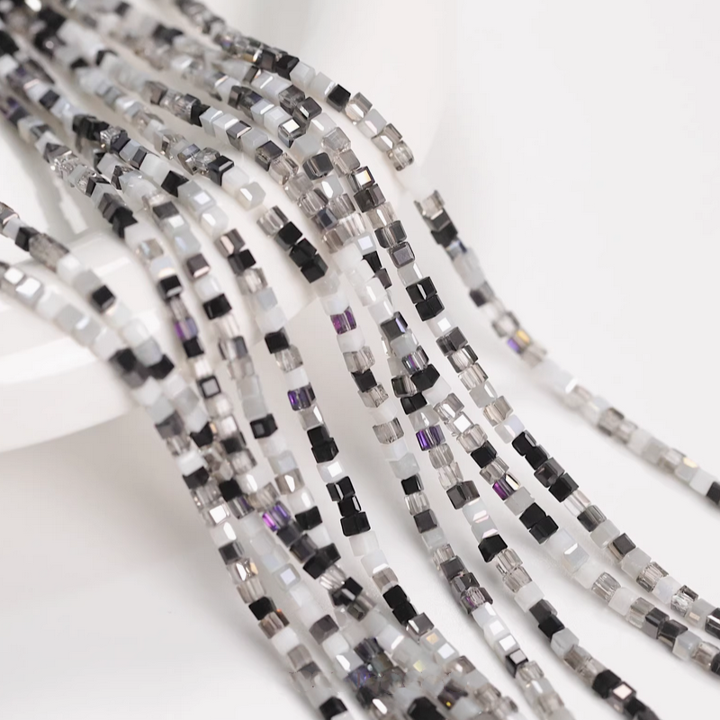 180pcs Glass Tiny Square Beads Electroplated Candy Color