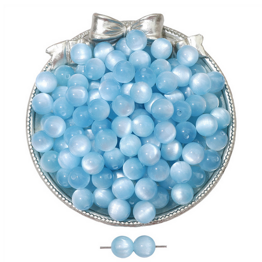 20pcs Blue Resin Imitation Opals Cat's Eye Round Beads