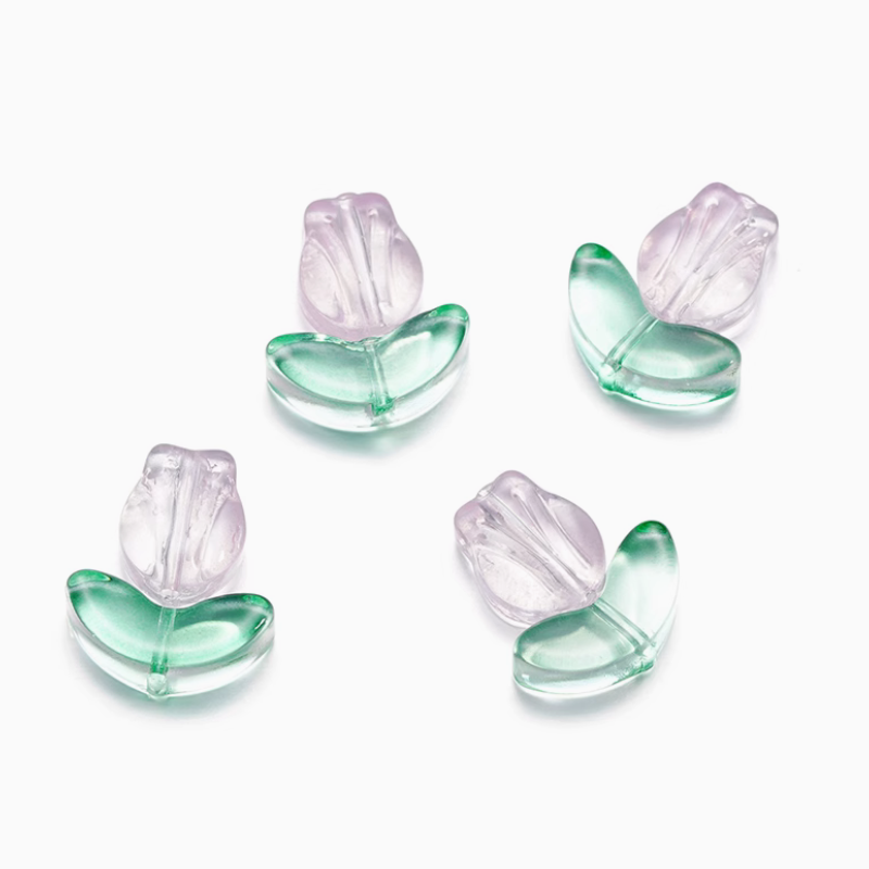 5pcs Glass Tulip Flower Pendant Transparent Buds Charms