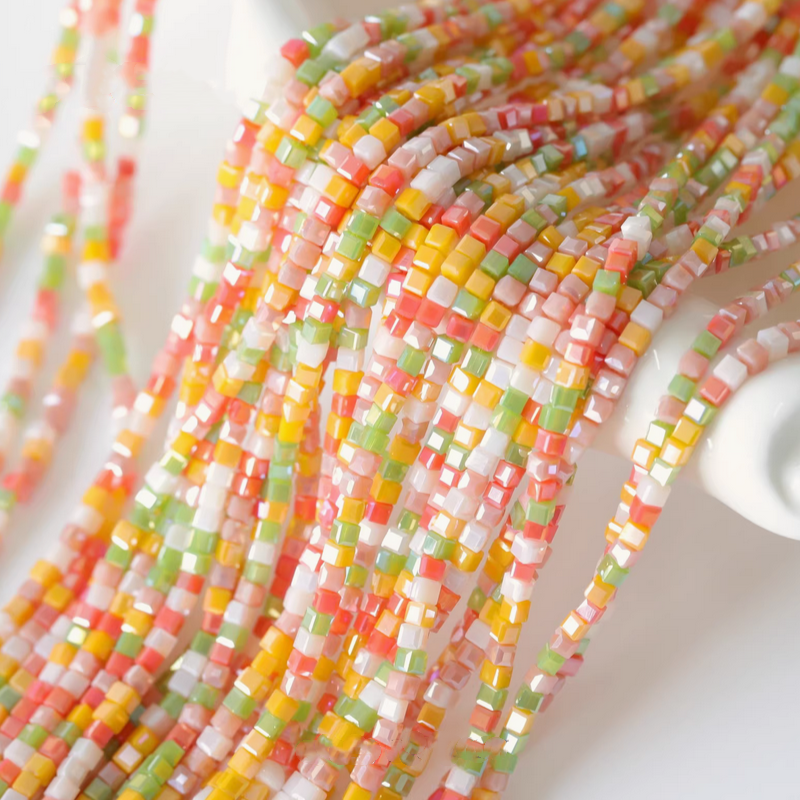 180pcs Glass Tiny Square Beads Electroplated Candy Color