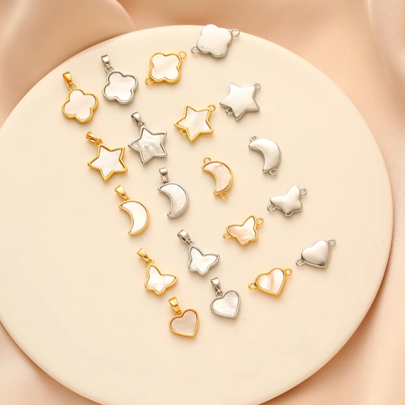 Brass Gold Platinum Plated Shell Piece Inlaid Charms Pendant