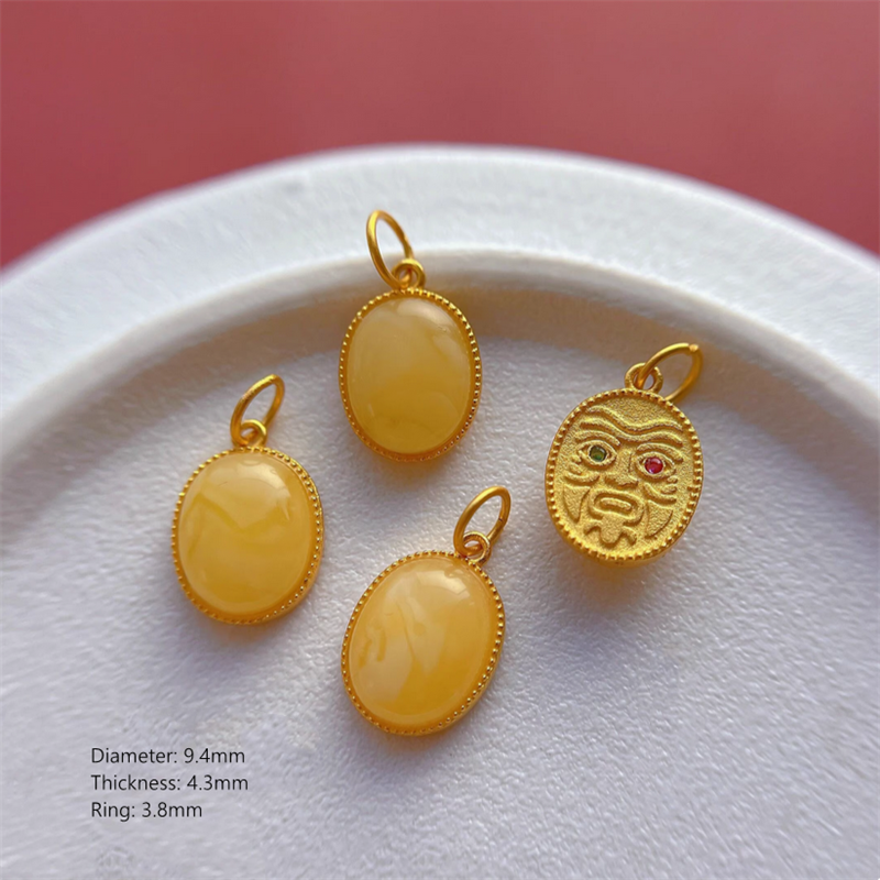 925 Silver Base Nature Beeswax Amber Stone Beads Spacer Charms Pendant