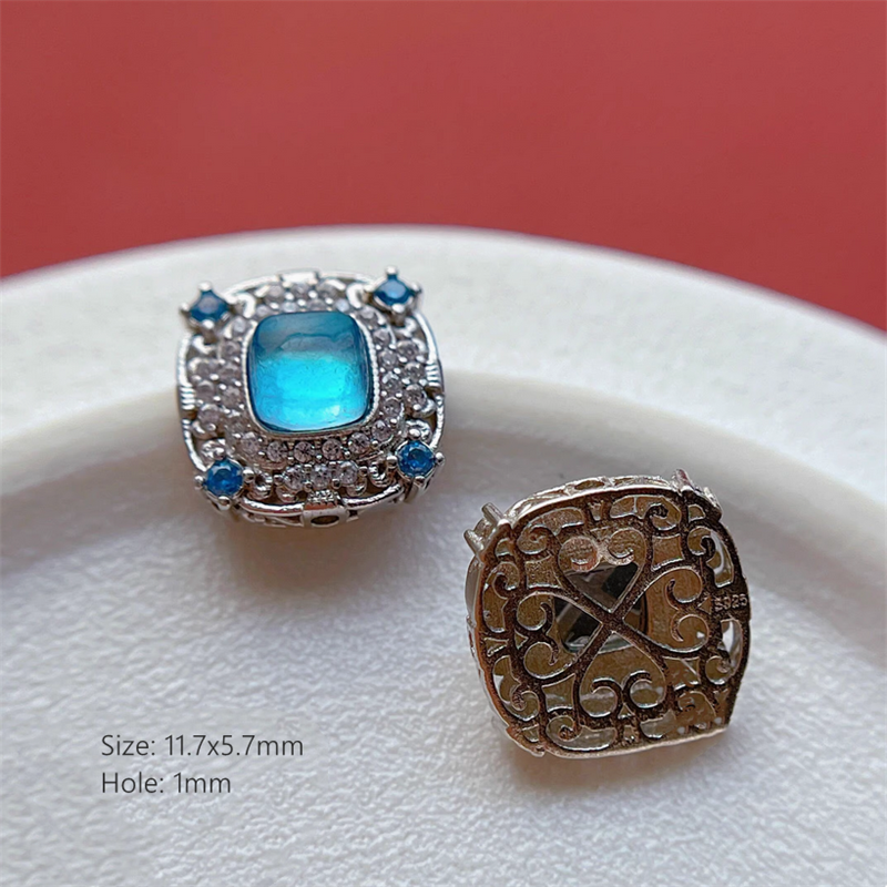 925 Silver Hollowed Base Aquamarine Stone Beads Spacers Or Charms