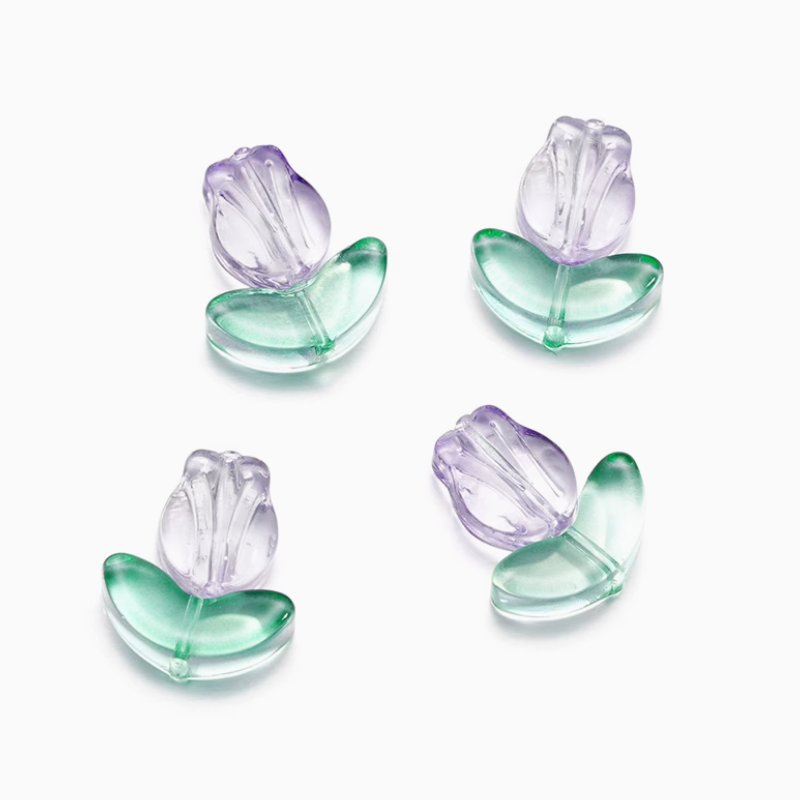 5pcs Glass Tulip Flower Pendant Transparent Buds Charms