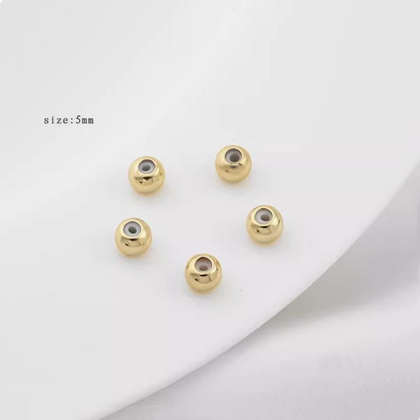 10pcs Brass 5mm Spacer Round Bead With Silicone 14K Plated -AMYS-03