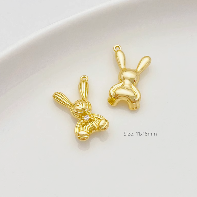 Brass Gold Gilded Cute Heart Rabbit Leaf Charms Pendant