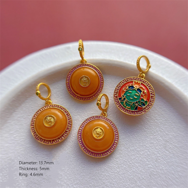 925 Silver Base Nature Beeswax Amber Stone Beads Spacer Charms Pendant