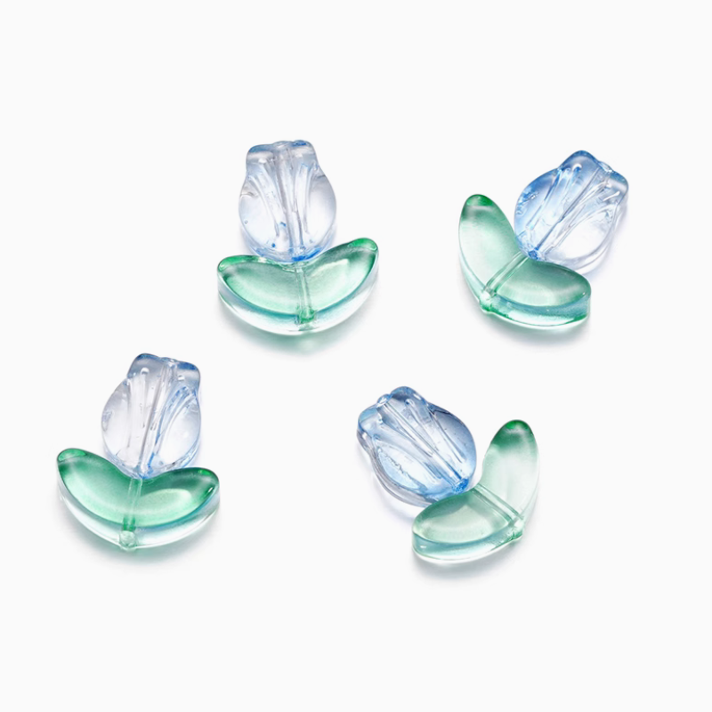 5pcs Glass Tulip Flower Pendant Transparent Buds Charms