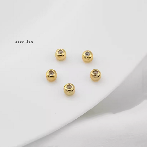 10pcs Brass 4mm Spacer Round Bead With Silicone 18K Plated -AMYS-05