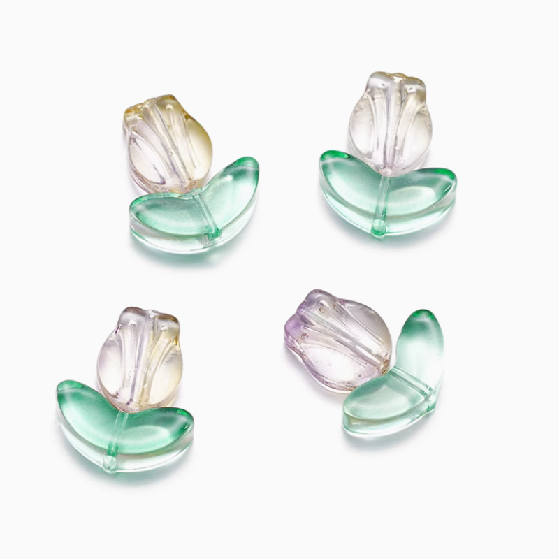 5pcs Glass Tulip Flower Pendant Transparent Buds Charms