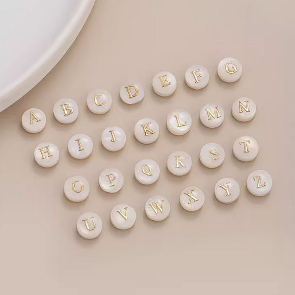 Shell Flat Beads Brass Gilded Letters Spacers Piece - PMSL-01