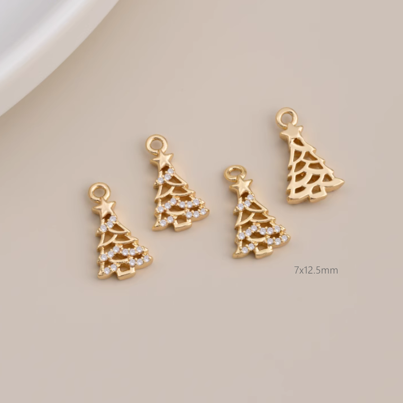 Brass Gilded Zircon Christmas Theme Pendant Pieces