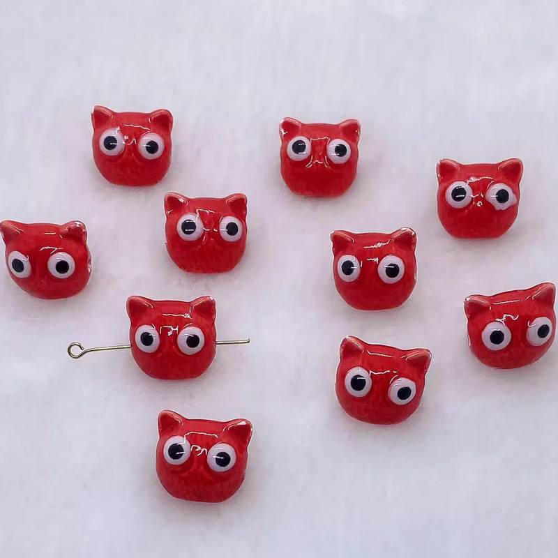 5pcs Ceramics Glazed Cats Handcrafts DIY Jewelry Beads Spare Pendant