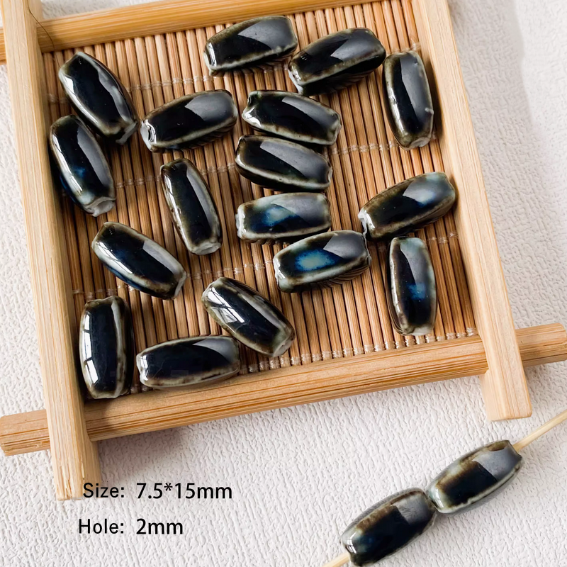 5pcs Ceramics Glazed Beads Tubes Ellipse