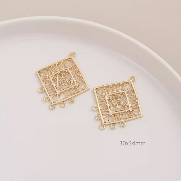 1 Pair Brass 14K Plated Earring Pendants-Multiple Holes