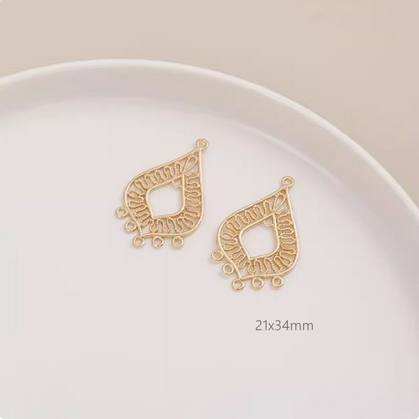 1 Pair Brass 14K Plated Earring Pendants-Multiple Holes