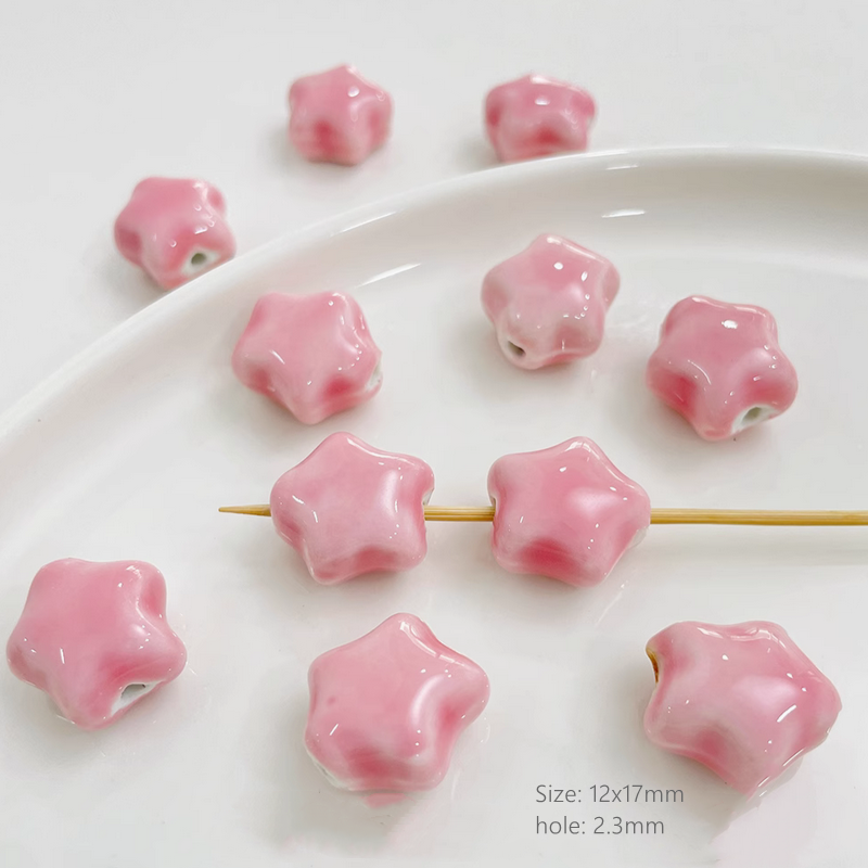 Pink Ceramics Glazed Charms DIY Beads Spacer Pendant Porcelain