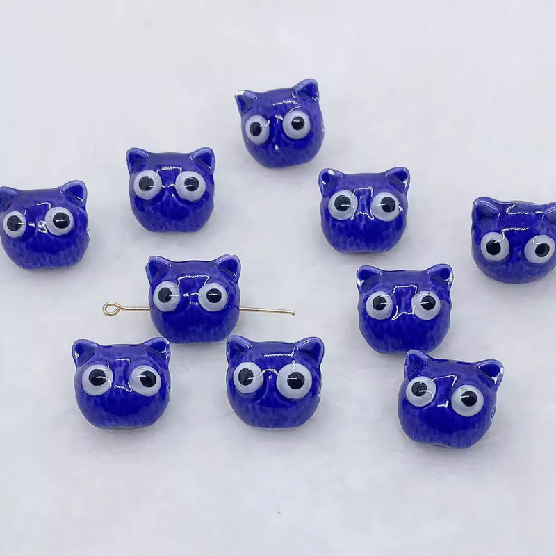 5pcs Ceramics Glazed Cats Handcrafts DIY Jewelry Beads Spare Pendant