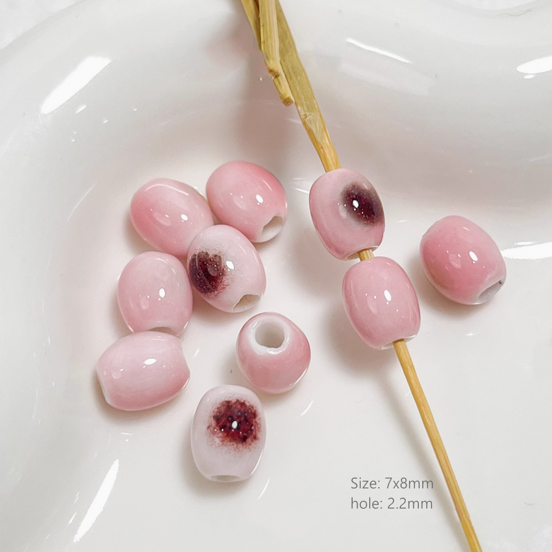 Pink Ceramics Glazed Charms DIY Beads Spacer Pendant Porcelain