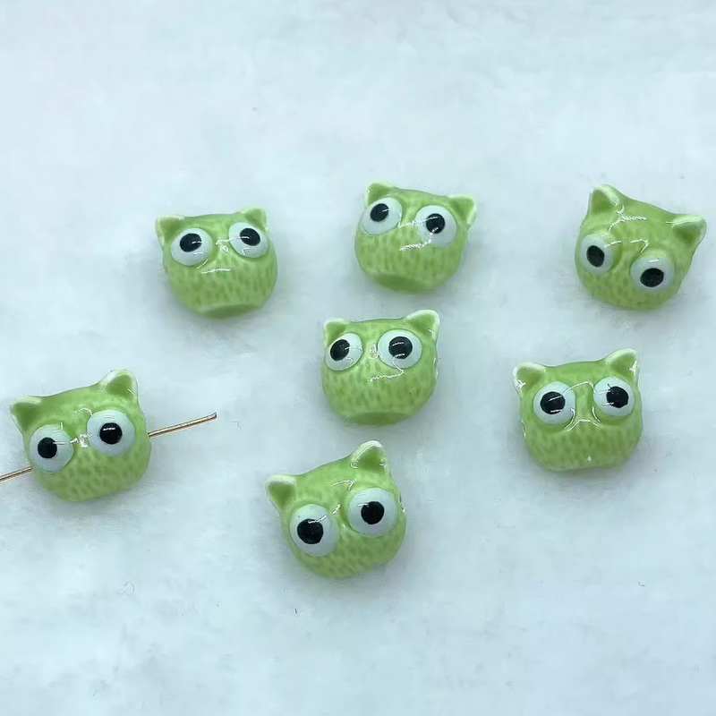 5pcs Ceramics Glazed Cats Handcrafts DIY Jewelry Beads Spare Pendant