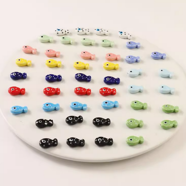 5pcs Ceramics Glazed Cute Dot Fish Necklace Spare Spacer Beads