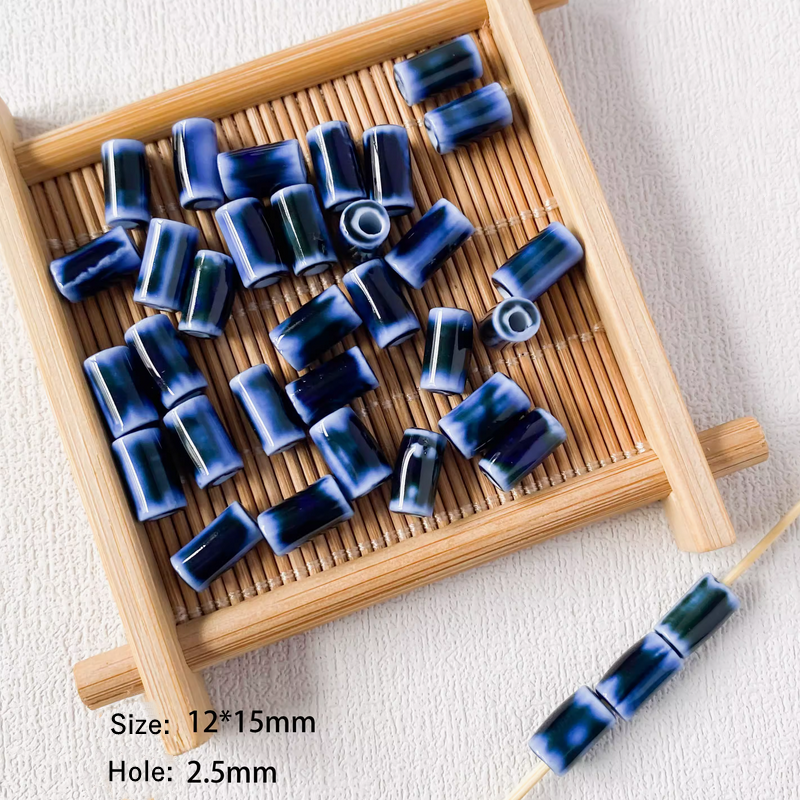 5pcs Ceramics Glazed Beads Tubes Ellipse