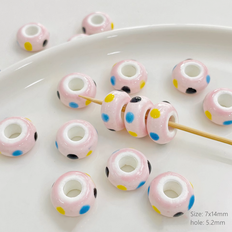 Pink Ceramics Glazed Charms DIY Beads Spacer Pendant Porcelain
