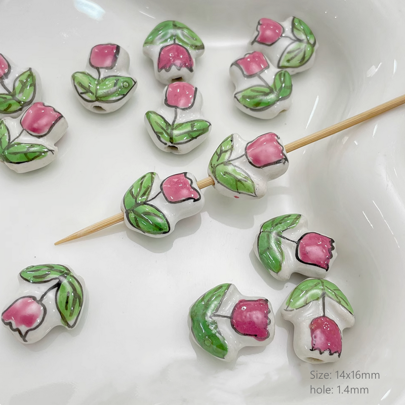 Pink Ceramics Glazed Charms DIY Beads Spacer Pendant Porcelain