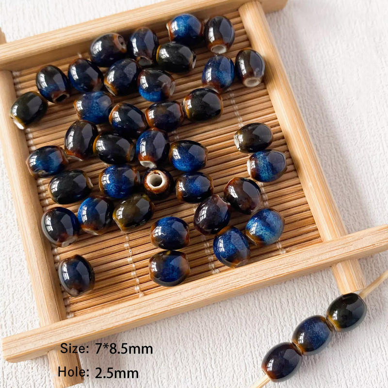 5pcs Ceramics Glazed Beads Tubes Ellipse