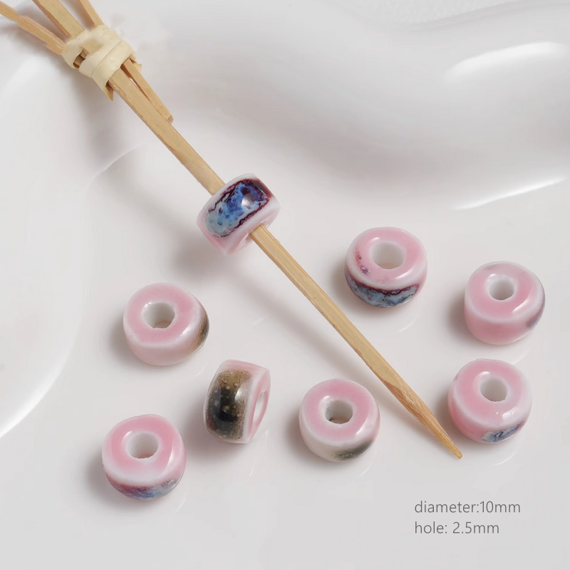 Pink Ceramics Glazed Charms DIY Beads Spacer Pendant Porcelain