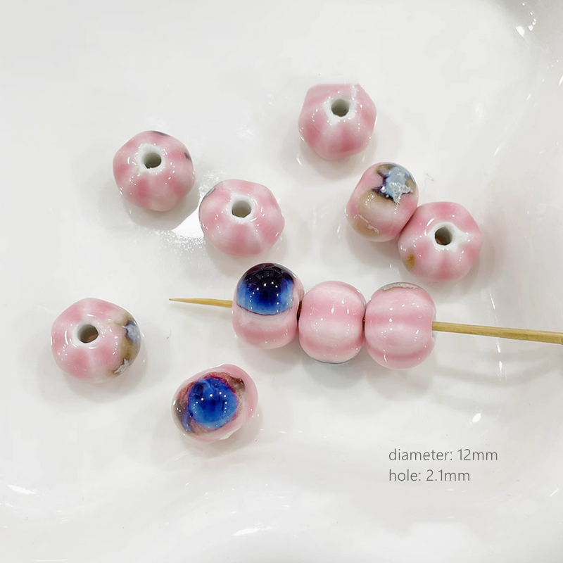 Pink Ceramics Glazed Charms DIY Beads Spacer Pendant Porcelain