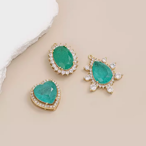 Brass Zirconic Paraiba Stone Pendant Charms