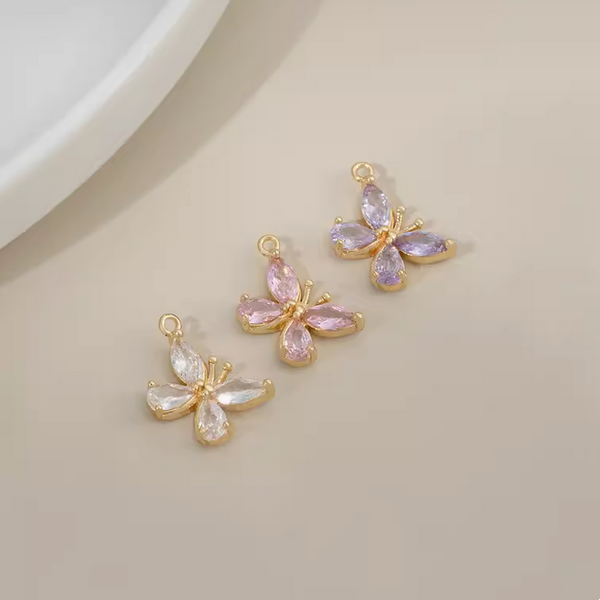 Brass Gold Plated Zirconic Butterfly Pendant Charms